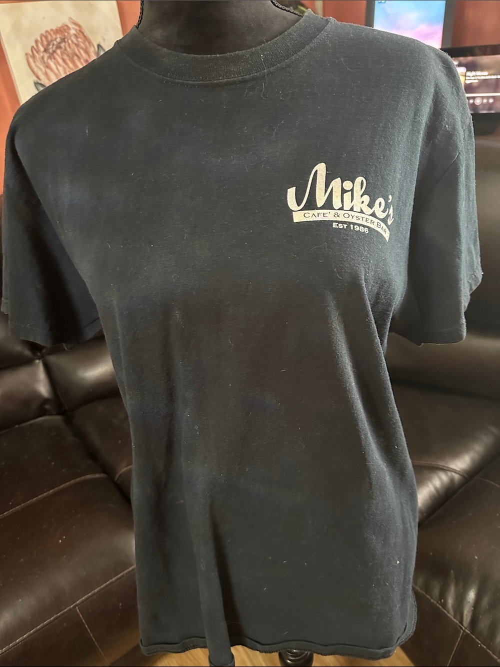 Gildan Black Short-Sleeve Tee with Mike's Cafe & Oyster Bar Chest Logo